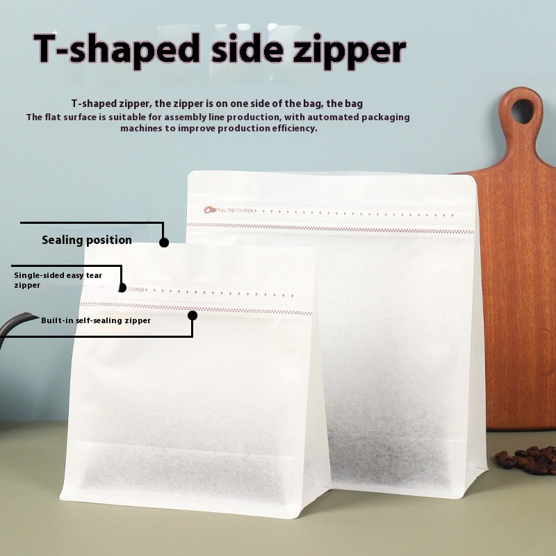 50pcs Resealable Cotton Paper Coffee Bags with Valve Flat Bottom Side Gusset Stand Up Coffee Pouches with Zipper Lock