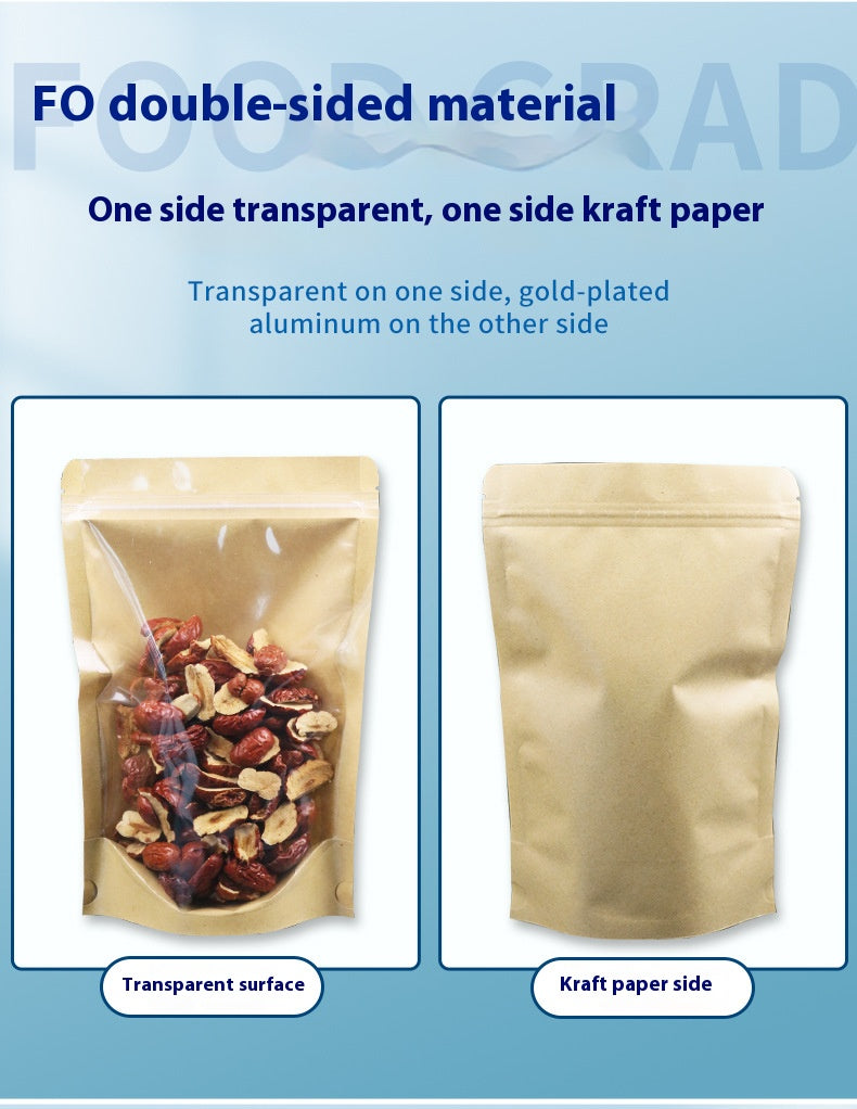 50pcs of Resealable Stand Up Kraft Bags with Window Clear Front Zipper Lock Food Storage Bags