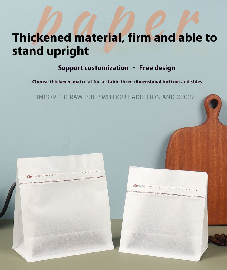 50pcs Resealable Cotton Paper Coffee Bags with Valve Flat Bottom Side Gusset Stand Up Coffee Pouches with Zipper Lock