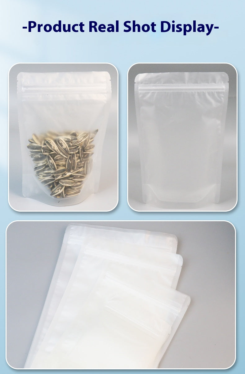 50pcs of Sandblast Zipper Stand-up Reusable Sealing Pouches with Tear Notch Heat Resealable for Storing Cookie Snack Tea and Drinking