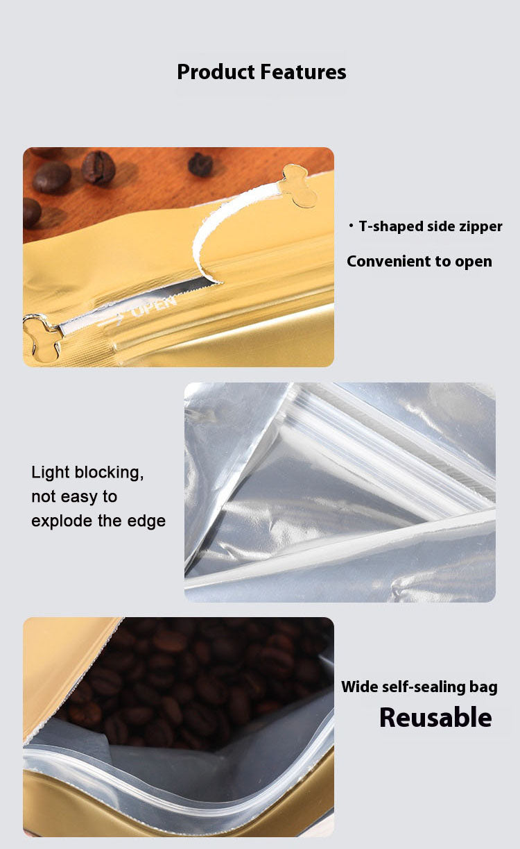 50pcs of High Barrier Flat Bottom Standing Coffee Bean Bags Without Valve Matte Ziplock Heat-Sealable and Resealable Pouches