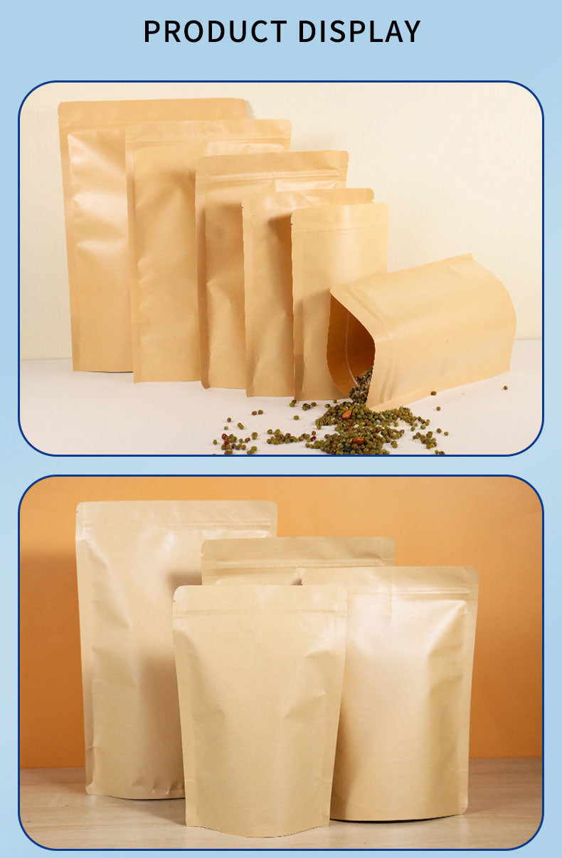 50pcs of Kraft Paper Stand Up Resealable Pouch Bag and Tear Notch for Multipurpose Storage