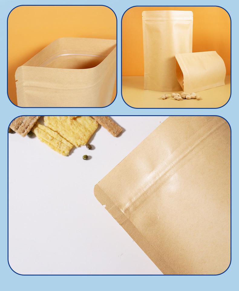 50pcs of Kraft Paper Stand Up Resealable Pouch Bag and Tear Notch for Multipurpose Storage