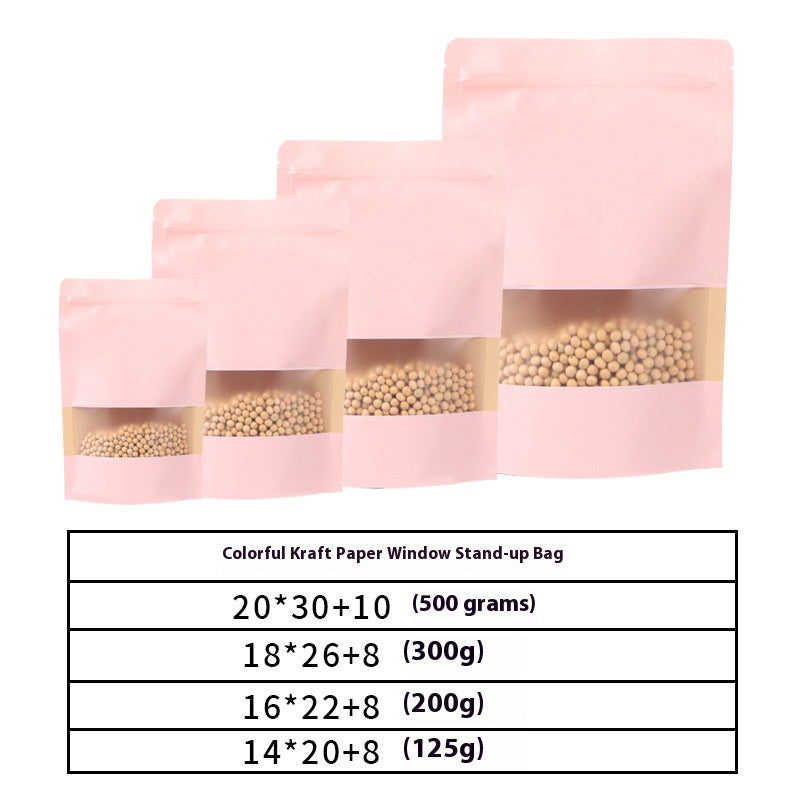 50 pcs Colorful Kraft Bags with Window Stand Up Ziplock Seal Paper Bag Resealable Food Storage Pouch