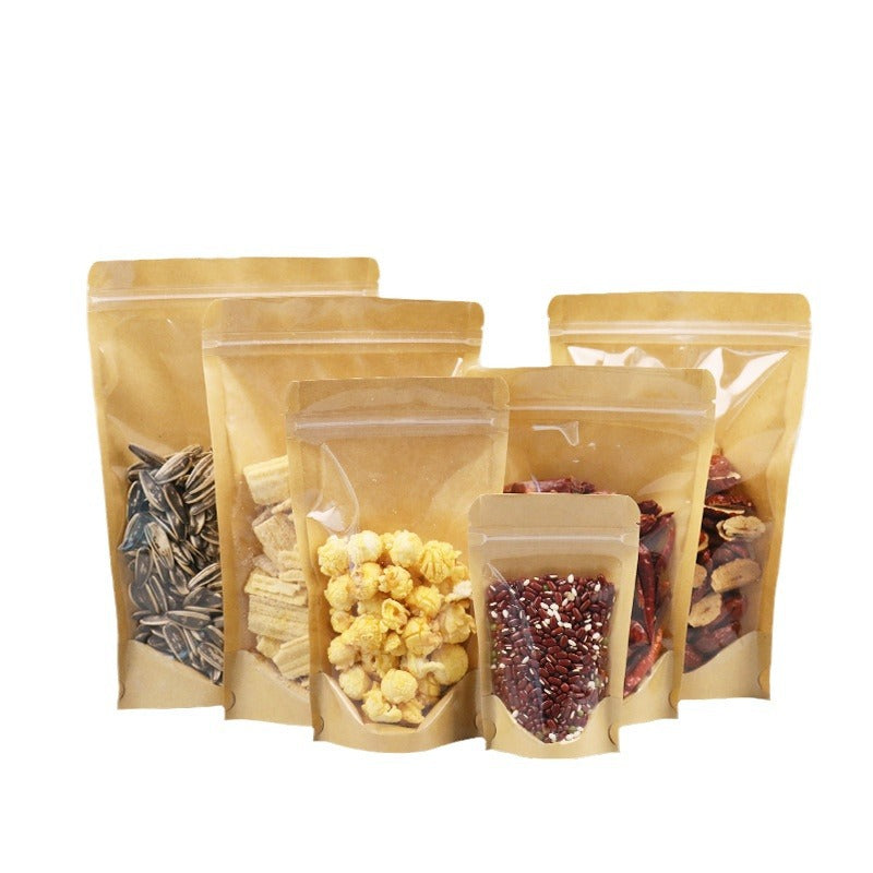 50pcs of Resealable Stand Up Kraft Bags with Window Clear Front Zipper Lock Food Storage Bags