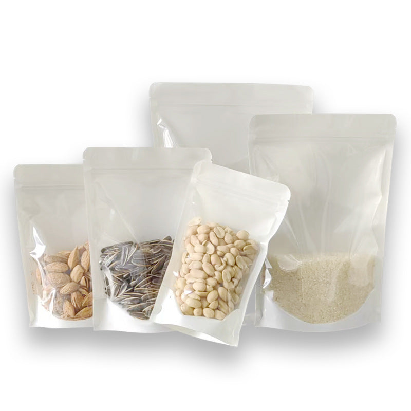 50pcs of Resealable Stand Up Kraft Bags with Window Clear Front Zipper Lock Food Storage Bags