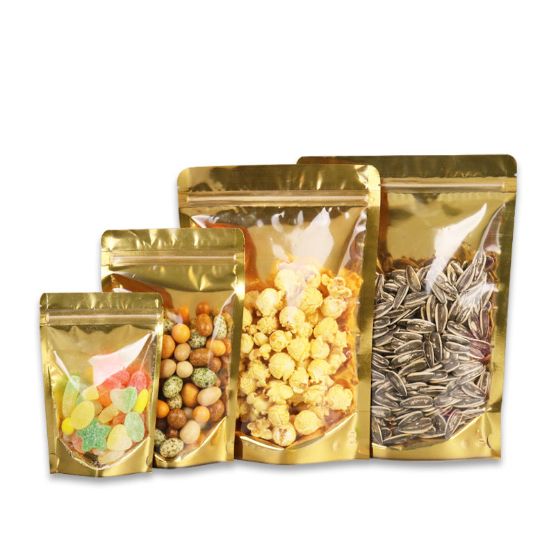 Golden Aluminum Stand-Up Resealable Bag 50pcs for Food Self Sealing Storage