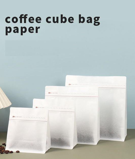 50pcs Resealable Cotton Paper Coffee Bags with Valve Flat Bottom Side Gusset Stand Up Coffee Pouches with Zipper Lock