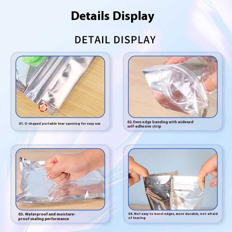 50pcs of Resealable Aluminum Foil Clear Pouch Reusable Zipper Lock Food Packaging Heat Seal Bags