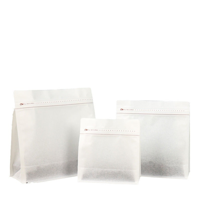 50pcs Cotton Paper Side Zipper Flat Bottom Stand-up Coffee Bag Resealable Food Storage Bags