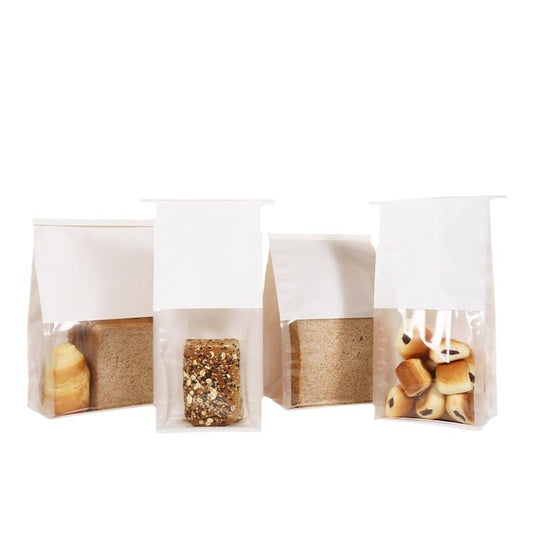100 Pcs Bread Bags for Homemade Bread Sourdough Large Kraft Paper Storage Bags with Window and Tin Tie Tab Lock
