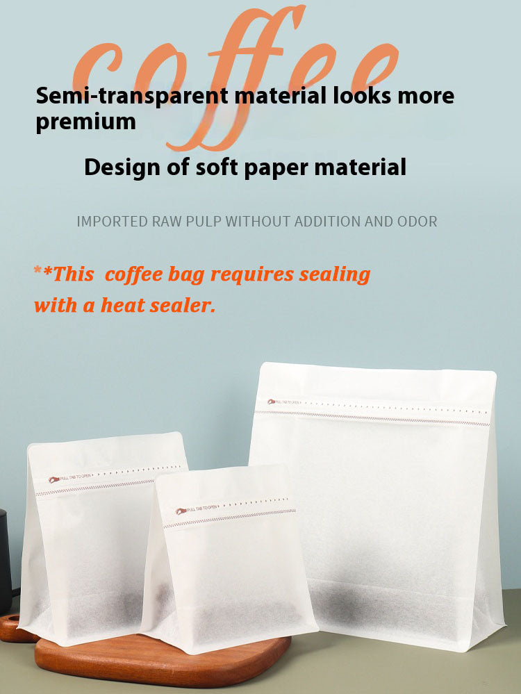 50pcs Resealable Cotton Paper Coffee Bags with Valve Flat Bottom Side Gusset Stand Up Coffee Pouches with Zipper Lock