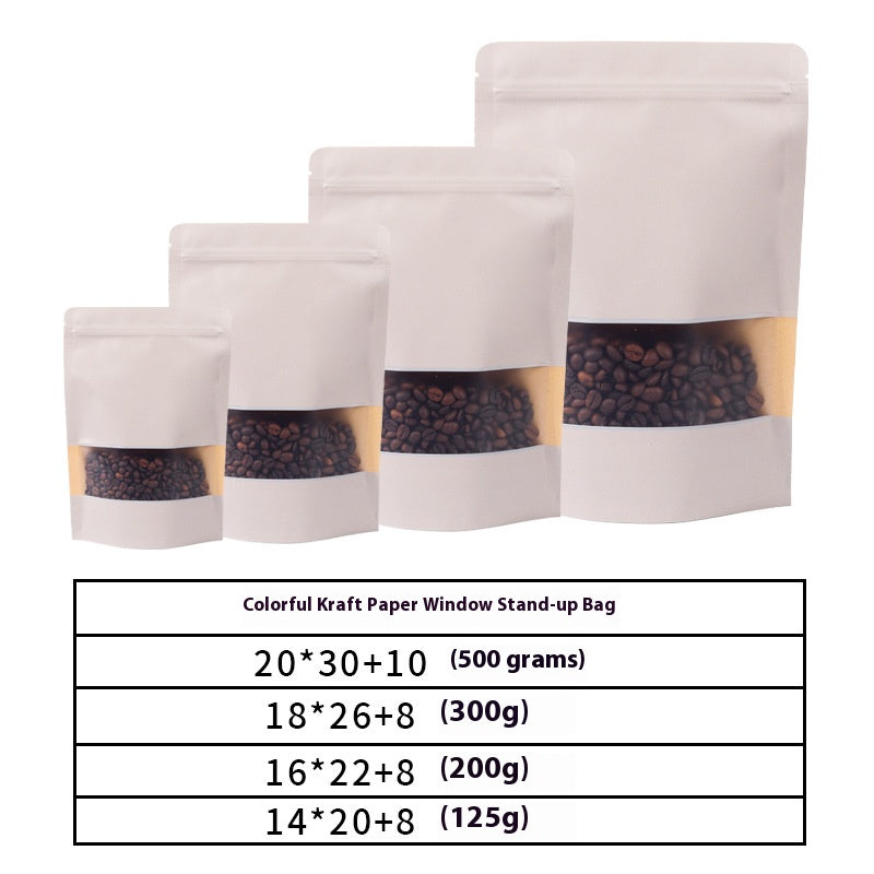 50 pcs Colorful Kraft Bags with Window Stand Up Ziplock Seal Paper Bag Resealable Food Storage Pouch