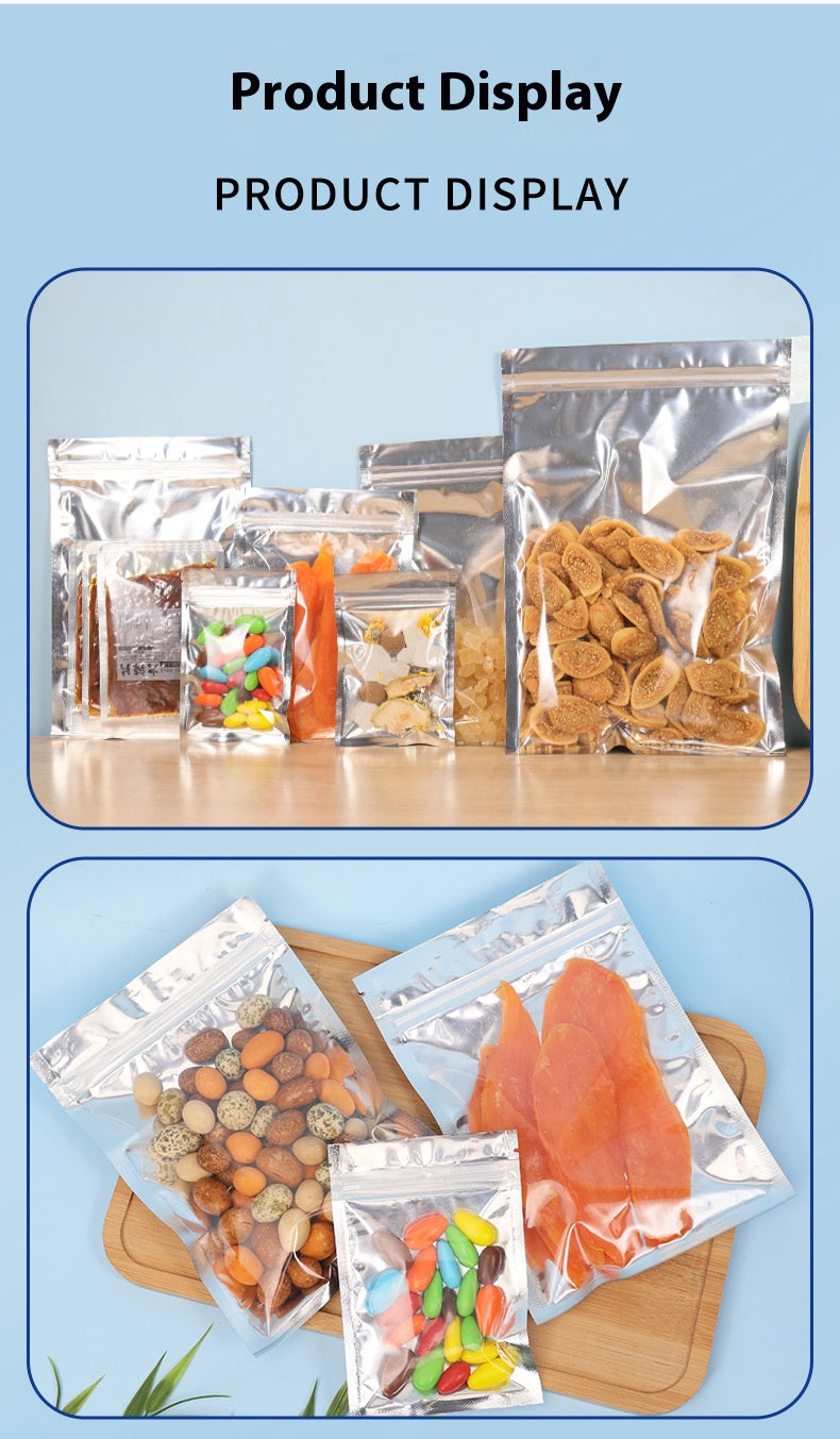 50pcs of Resealable Aluminum Foil Clear Pouch Reusable Zipper Lock Food Packaging Heat Seal Bags