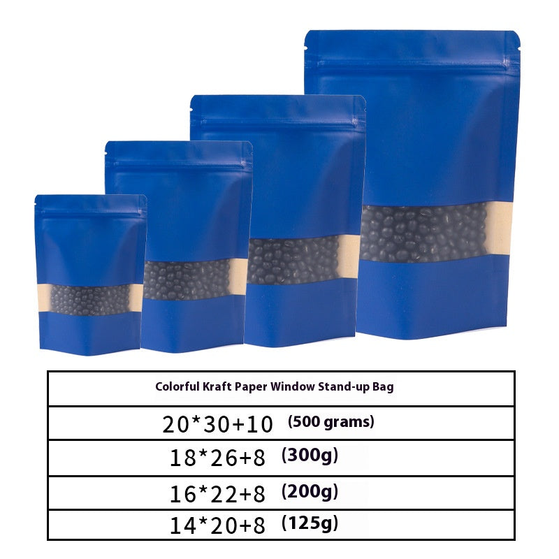 50 pcs Colorful Kraft Bags with Window Stand Up Ziplock Seal Paper Bag Resealable Food Storage Pouch