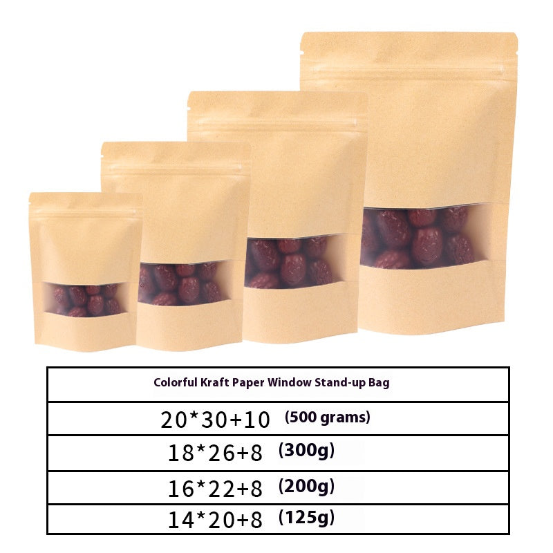 50 pcs Colorful Kraft Bags with Window Stand Up Ziplock Seal Paper Bag Resealable Food Storage Pouch
