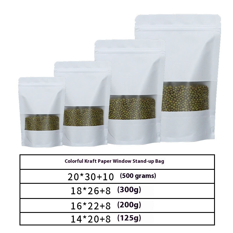 50 pcs Colorful Kraft Bags with Window Stand Up Ziplock Seal Paper Bag Resealable Food Storage Pouch