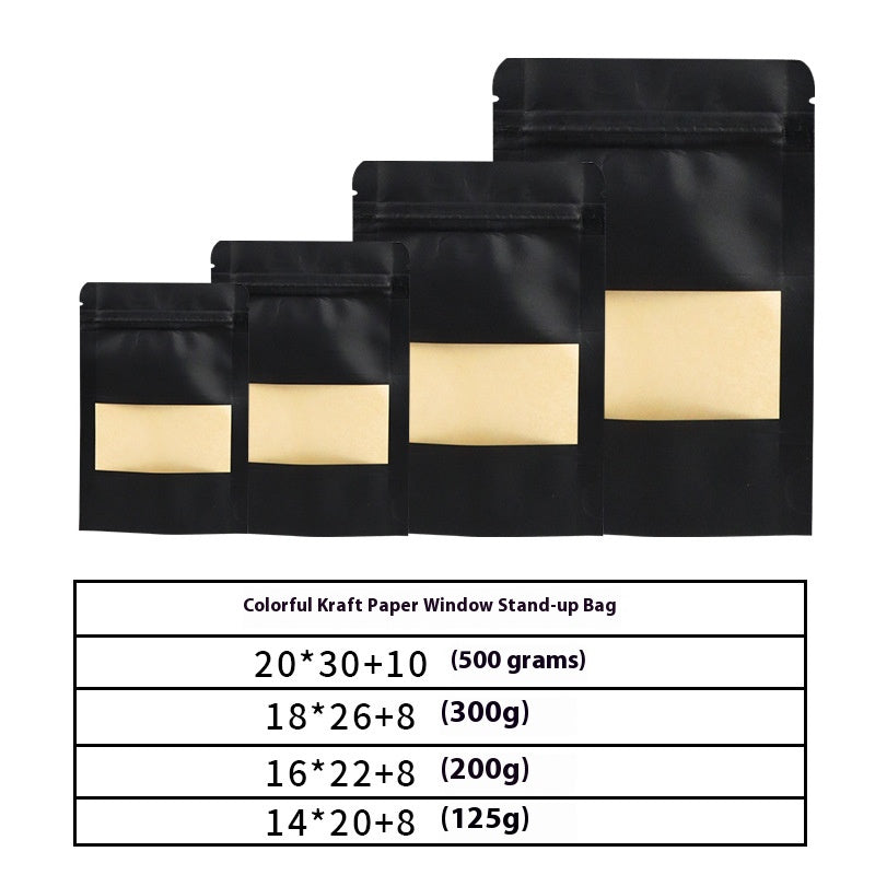 50 pcs Colorful Kraft Bags with Window Stand Up Ziplock Seal Paper Bag Resealable Food Storage Pouch