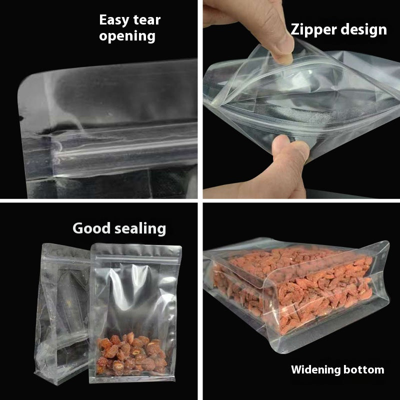 50pcs of Transparent Bottom Standing Storage Packaging Bags Reusable Heat Seal Side Zipper Pouches