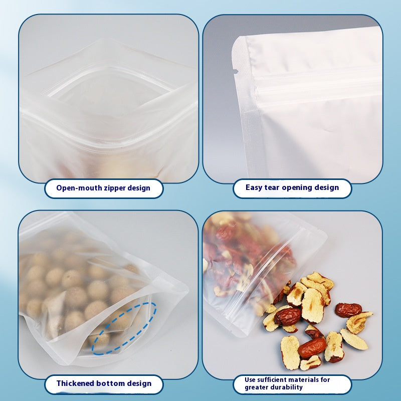 50pcs of Sandblast Zipper Stand-up Reusable Sealing Pouches with Tear Notch Heat Resealable for Storing Cookie Snack Tea and Drinking