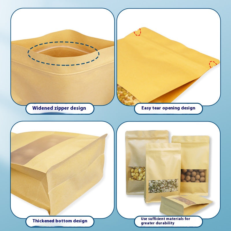Kraft Paper Flat Bottom Standing Storage Packaging Bags 50pcs of Reusable Heat Seal Side Zipper Pouches