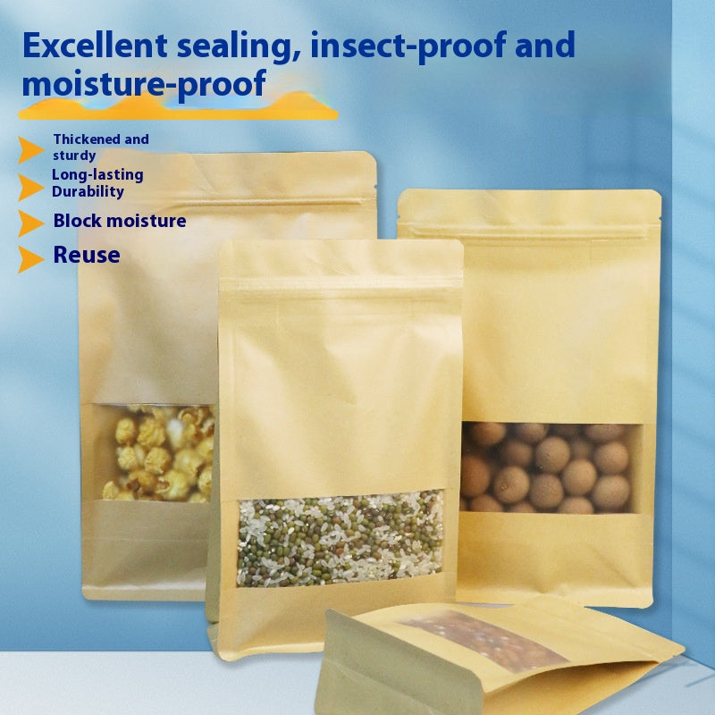 Kraft Paper Flat Bottom Standing Storage Packaging Bags 50pcs of Reusable Heat Seal Side Zipper Pouches