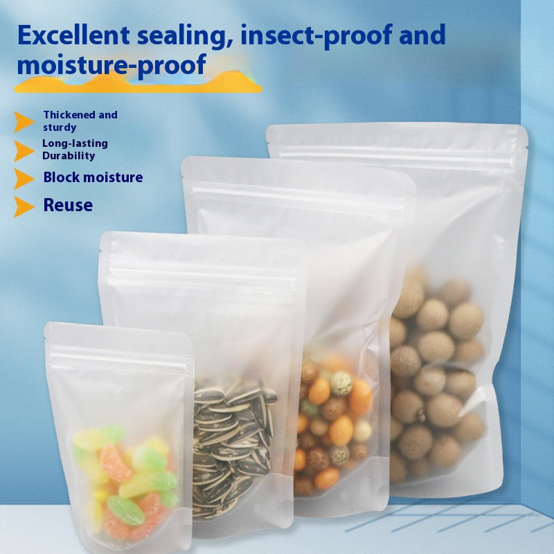 50pcs of Sandblast Zipper Stand-up Reusable Sealing Pouches with Tear Notch Heat Resealable for Storing Cookie Snack Tea and Drinking