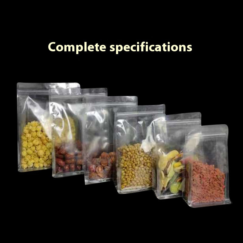 50pcs of Transparent Bottom Standing Storage Packaging Bags Reusable Heat Seal Side Zipper Pouches