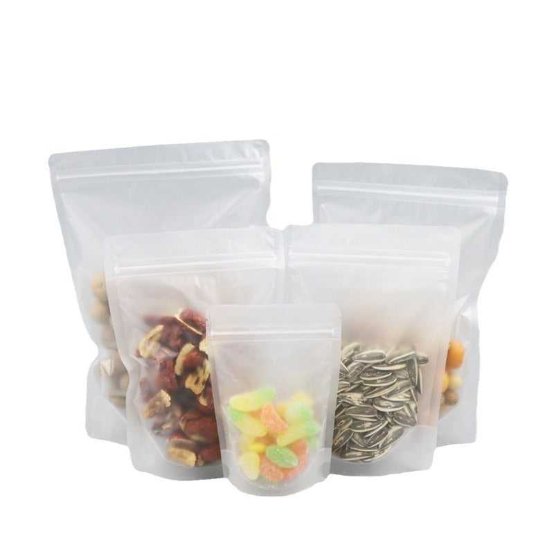 50pcs of Sandblast Zipper Stand-up Reusable Sealing Pouches with Tear Notch Heat Resealable for Storing Cookie Snack Tea and Drinking