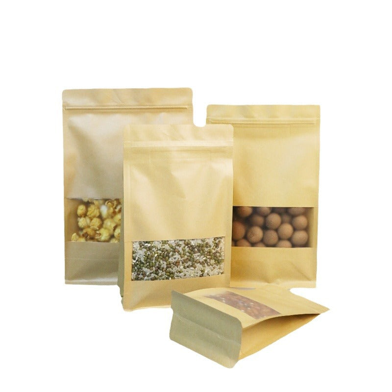 Kraft Paper Flat Bottom Standing Storage Packaging Bags 50pcs of Reusable Heat Seal Side Zipper Pouches