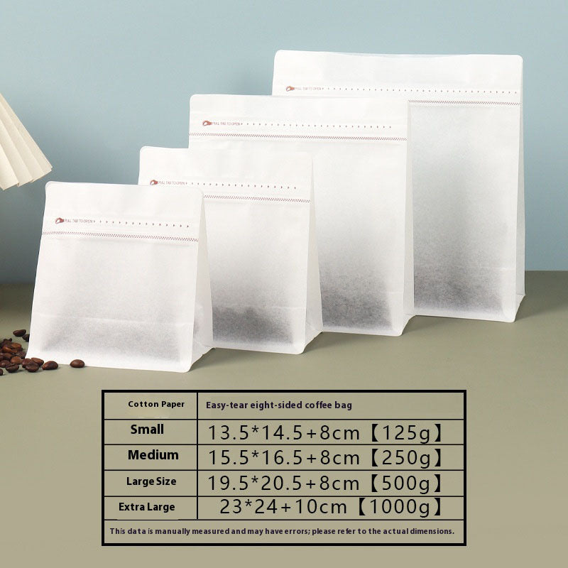 50pcs Resealable Cotton Paper Coffee Bags with Valve Flat Bottom Side Gusset Stand Up Coffee Pouches with Zipper Lock